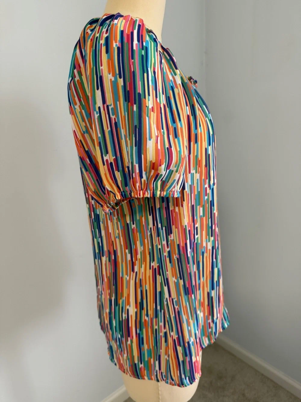 Spense Women’s Multicolor Abstract Stripe Peasant Top SZM - Picture 7 of 13